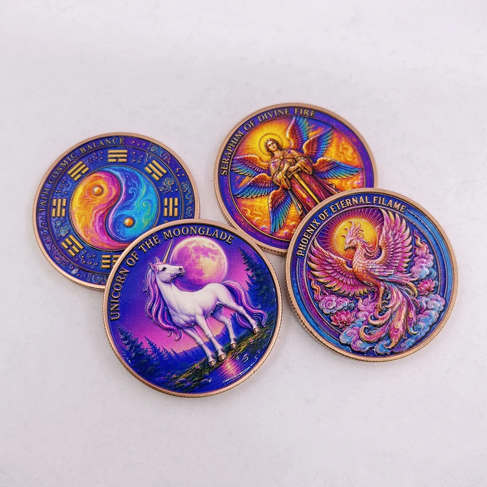 5 Designs 1 OZ .999 Fine Copper Myth Theme Collectible Coin Colorful Phoenix Unicorn Angel Art Crafts Home Decor Souvenir Gift