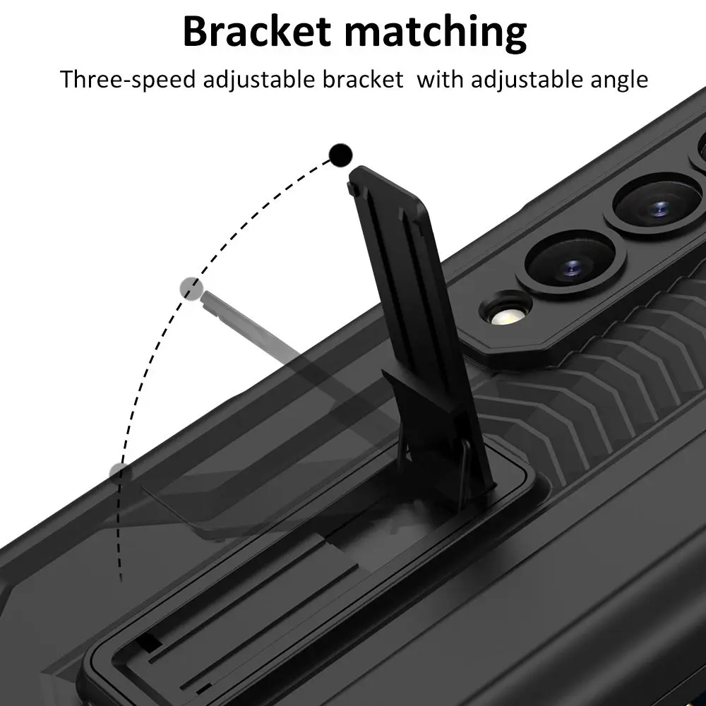 Magnetic Folding Armor Slide Pen Case for Samsung Galaxy Z Fold 4 5G with Bracket Anti-Drop Shockproof Full Protection Cover