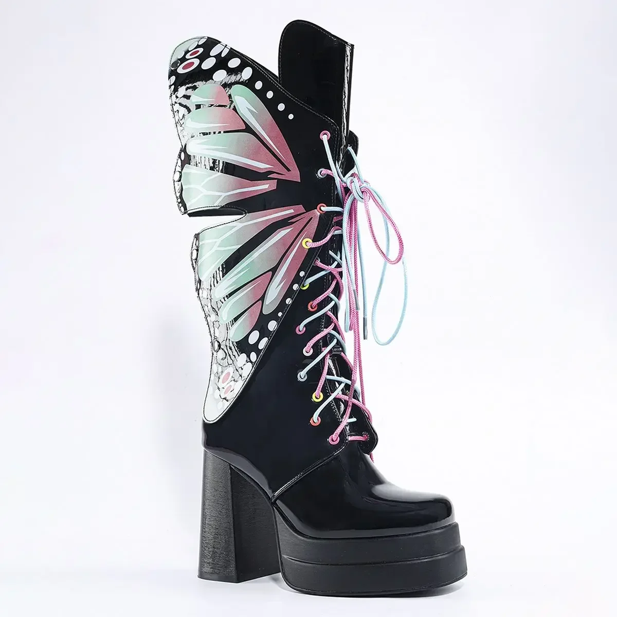 Botas altas de borboleta sexy para mulheres, ninja colorido, cybery2k, gótico, cosplay, plataforma, novo, primavera, outono, 2022