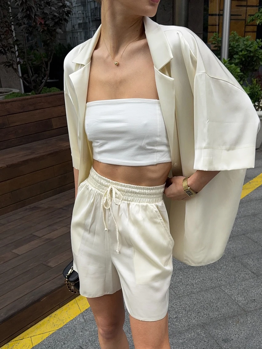 Marthaqiqi Loose Ladies Nightgowns Suit Turn-Down Collar Sleepwear Half Sleeve Pajama Shorts Casual Female Nightwear 2 Piece Set
