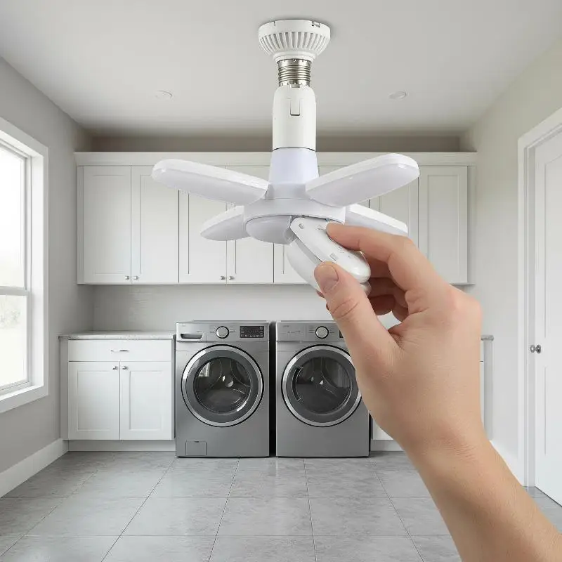 

NEW E27 Adjustable Foldable LED Light Bulb 28W Deformation Fan Blade Lamp Cool White For Basement Garage Warehouse Shop Lighting