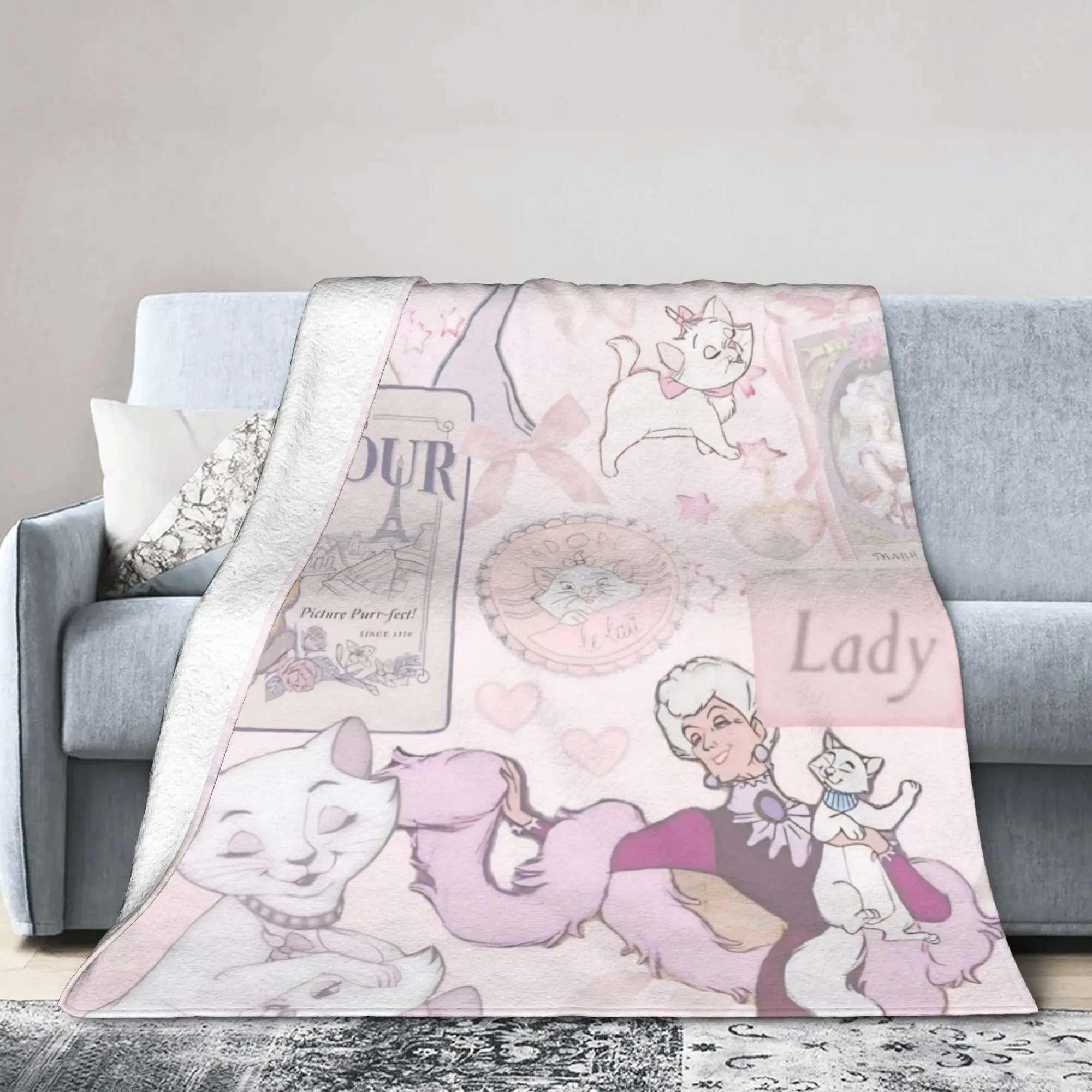 

The Aristocats Marie Cats Paris Blanket Cartoon Flannel Vintage Warm Throw Blanket for Bed Sofa Winter Office