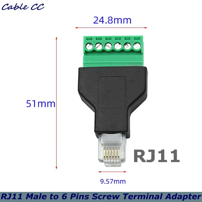 RJ11 Male to 6 Pins Screw Terminal Adapter for Cat3 Telephone | RJ12 6P6C Modular Connector