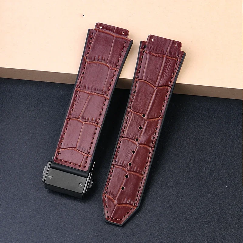 Genuine leather rubber watch strap For HUBLOT Hengbao watch strap, Yubo Big Bang classic fusion Yubo raised  strap 26-19mm