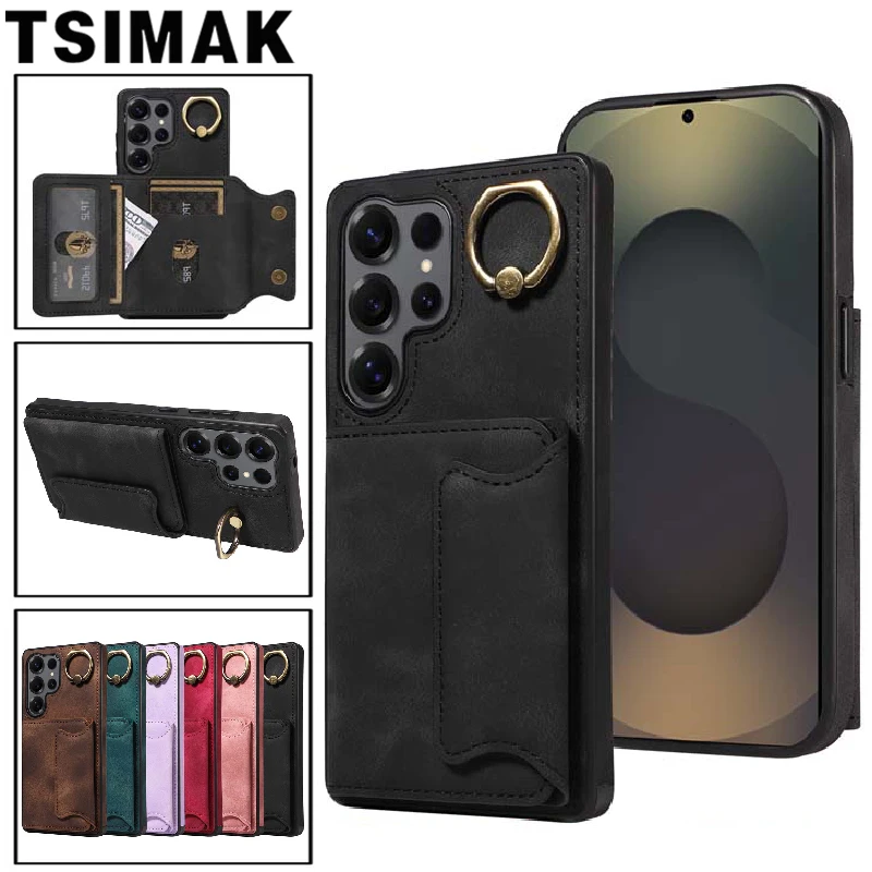 Ledertasche für Samsung Galaxy S25 Ultra S24 Plus S23 S22 S21 FE A15 A25 A35 A55 Wallet Card Slot Tasche Ring Halter Telefon Abdeckung