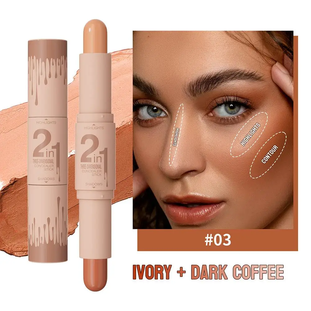 Bâton de contour de maquillage pour le visage, stylo en bronze de surbrillance, crayon correcteur, cosmétiques de maquillage, fond de teint contour, 2 en 1, X9o3