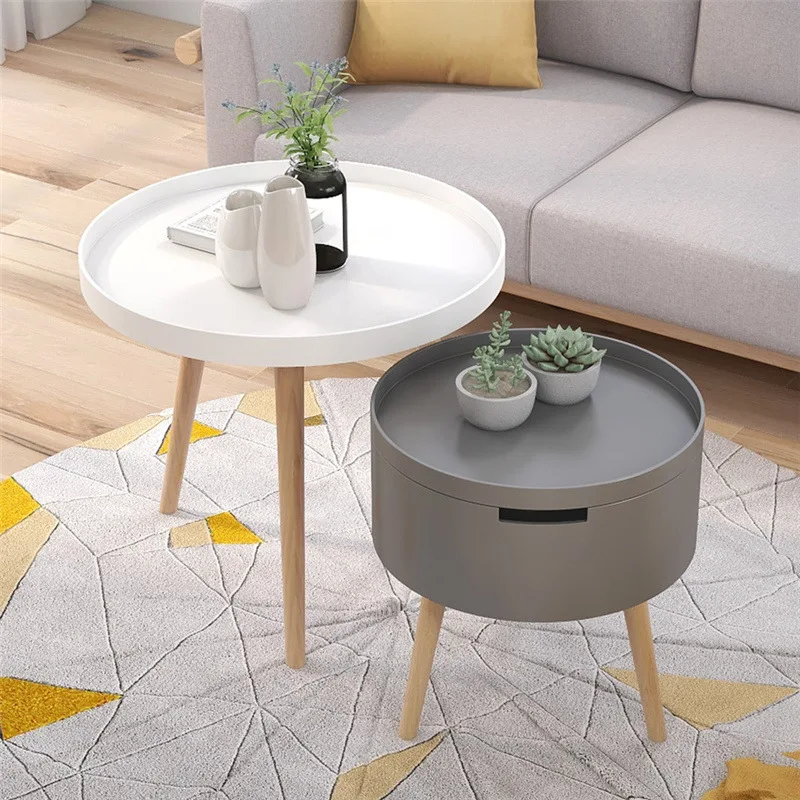 Formwell-Petite table basse avec baril de rangement, pieds en bois enrichi, bord environnant