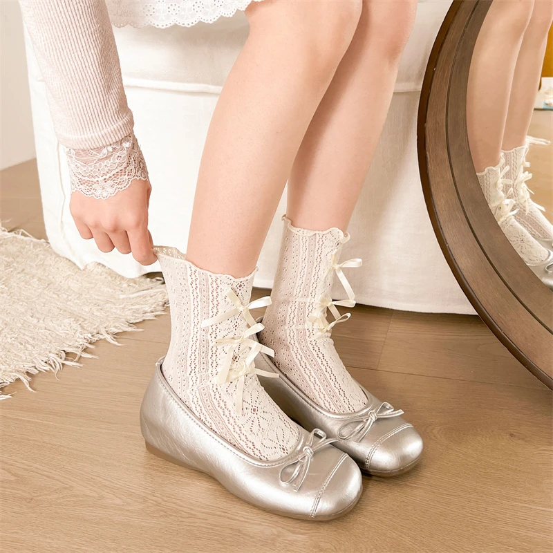 

Bow Women Ballet Flats Shoes Casual Shallow Loafers Shoes Elegant Women's Sandals 2025 Summer Comfort Sneakers New Woman Shoes