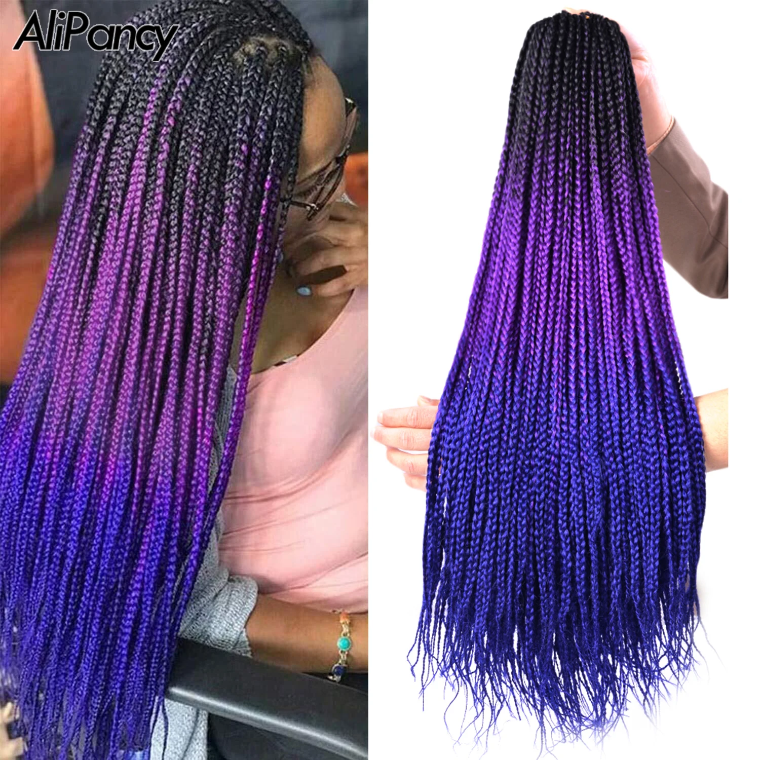 24inch Ombre Box Braids Crochet Hair Long Pre-Looped Crochet Braids For Women Girls Synthetic Braiding Hair Extensions BUDABUDA