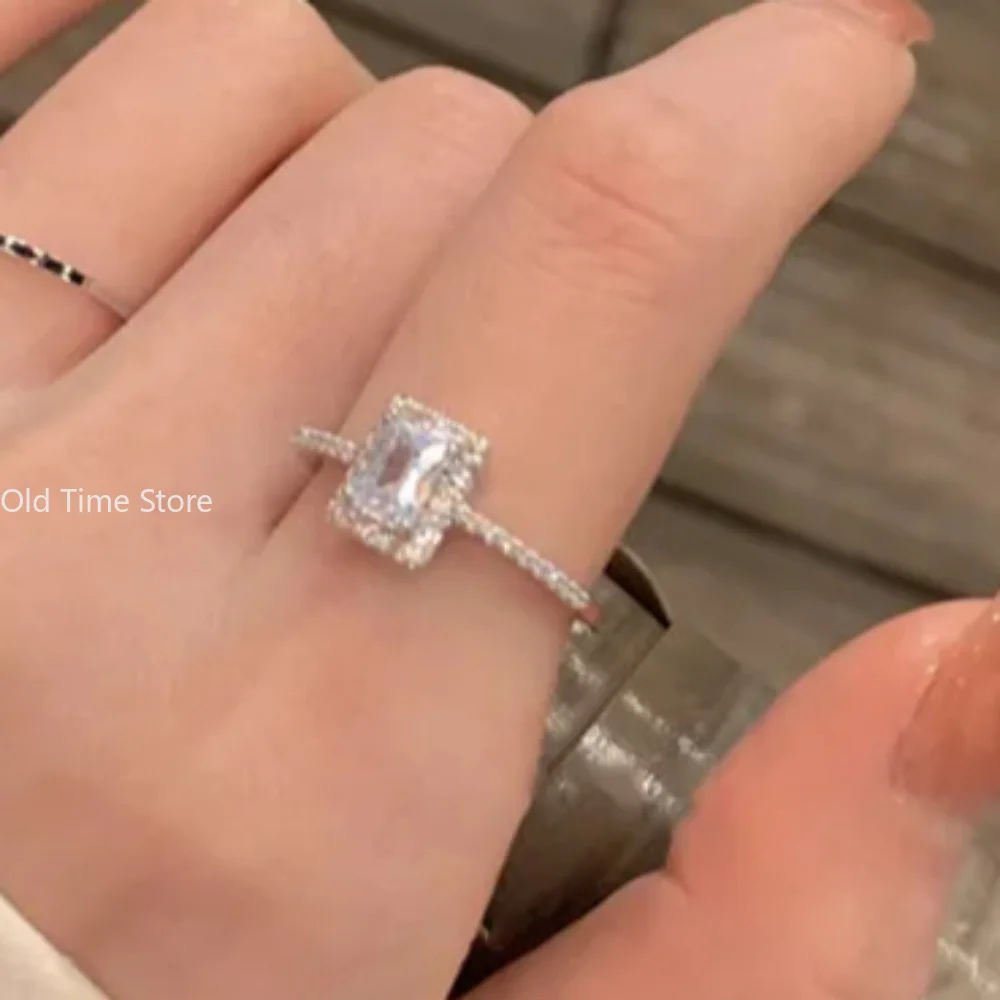 Luxury Classic Square Zircon Wedding Engagement Rings for Women Exquisite Open Adjustable Geometry Shine Rings Charm Jewelry
