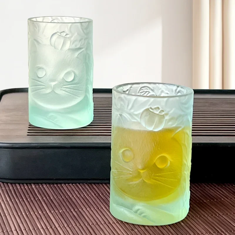 

Cute Cat Persimmon Glazed GlazeTea Cup Household Glass Drinking Teacup Creative Personal Special Kung Fu Master Cups NEW