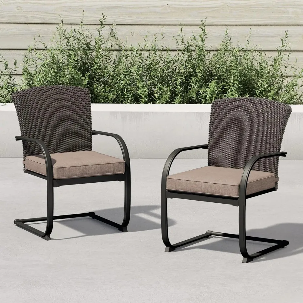 

2 PC Dining Wicker Chair, Outdoor Conversation Set with Cushions, C-Spring Rocker Lounge Chair Set of 2 Metal Frame for Yard