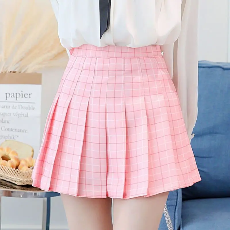 Pleated Skirt with Pockets Women's Autumn Yellow Preppy Style Elastic High Waist A- Line Slimming Black Kawaii Mini Short Skirt