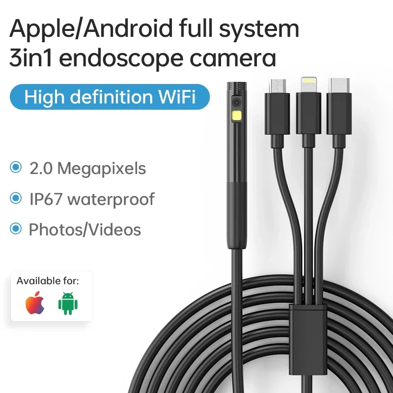 IP68 waterproof endoscope camera, 6 LED 8mm endoscope high-definition camera, suitable for IOS smartphones, iPhone, iPad USB