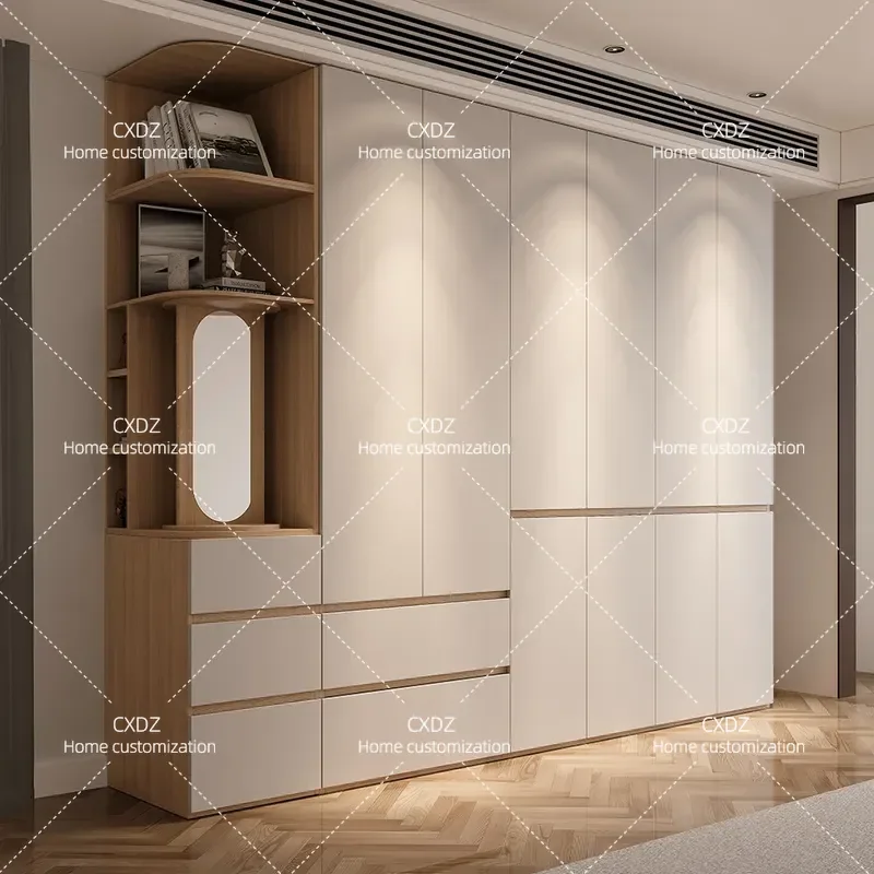 Modern Simple Sectional Wardrobe Solid Wood Cabinet ENF Grade Storage Bedroom Furniture Free Handle Design Household Closet