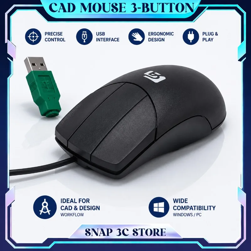 

Professional 3-Button Wired Mouse Independent Center Key for Autodesk Alias Catia SolidWorks 3D Concept Design Ergonomic Mice