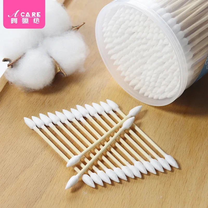 

DX01/Cotton Swab/A1PQ4-Easy to Use Cleaning Cotton Swab Pointed round Double-Headed Wood Spiral Small Makeup Hygiene Hou