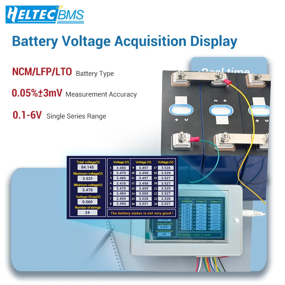 Image of 24-Kanal-Lithium-Batterie-Spannungstester mit 4,3-Zoll-Display, ±3mV hohe Präzision, Echtzeit-Monitor zur Überprüfung der Gesamt-/Einzelzellen-Spannung für NCM LiFePO4 LTO E-Bike RV