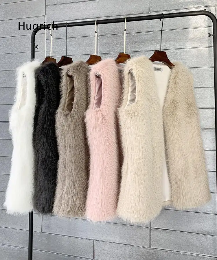 European and American style faux toscana fox fur mid length vest for women soft warm faux fur waistcoat sleeveless outerwear