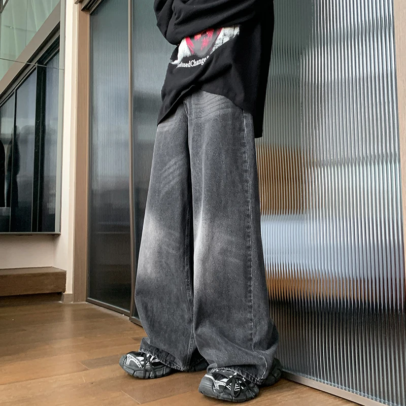 

American Streetwear Loose Fit Casual Jeans Men's High Street Trendy Brand Waed out Loose Wide Leg Pants Autumn Long Trousers