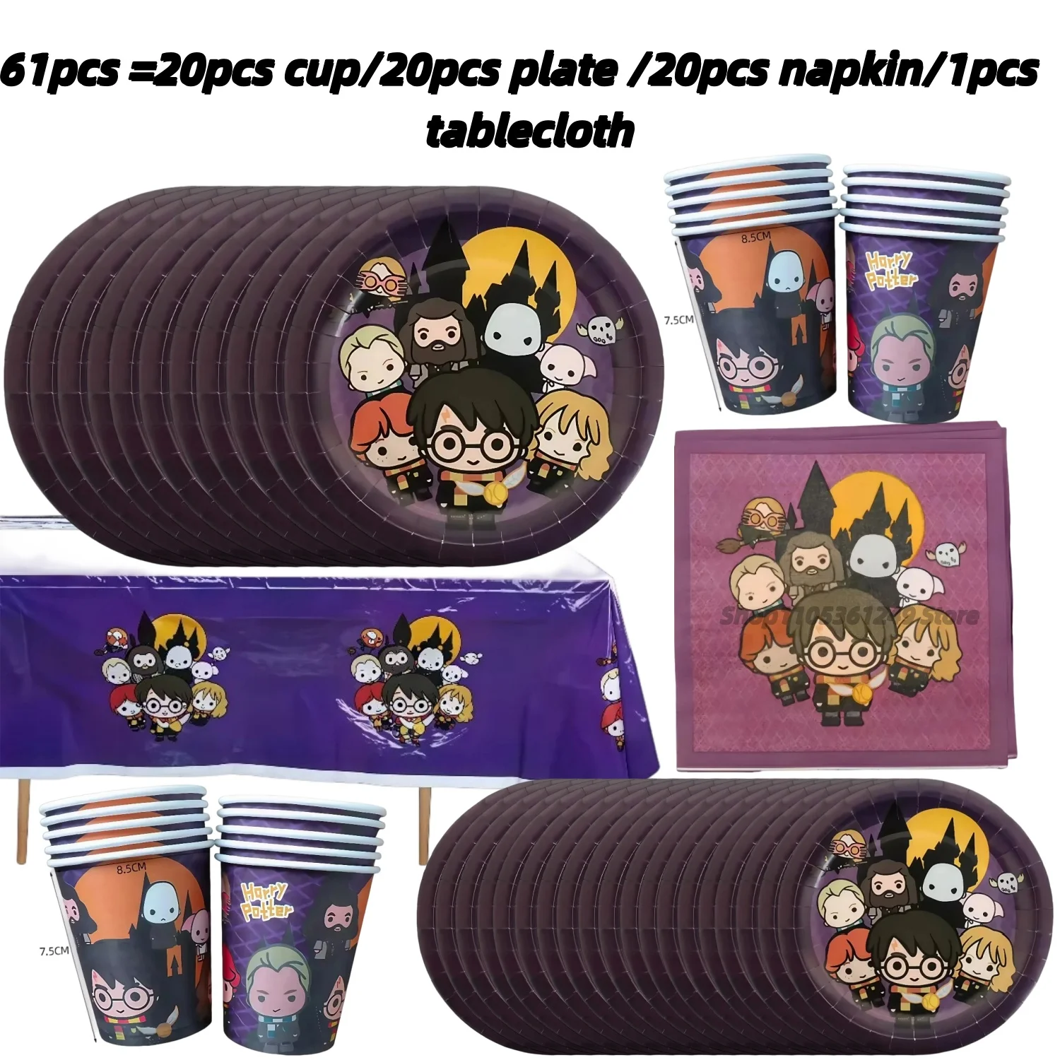 Magische Akademie Geburtstagsparty-Dekoration Potter Kinder-Gastgeschenke Ballon Teller Tasse Tischdecke Tortenaufsatz Babyparty Mädchen-Zubehör Deko – Detail 5