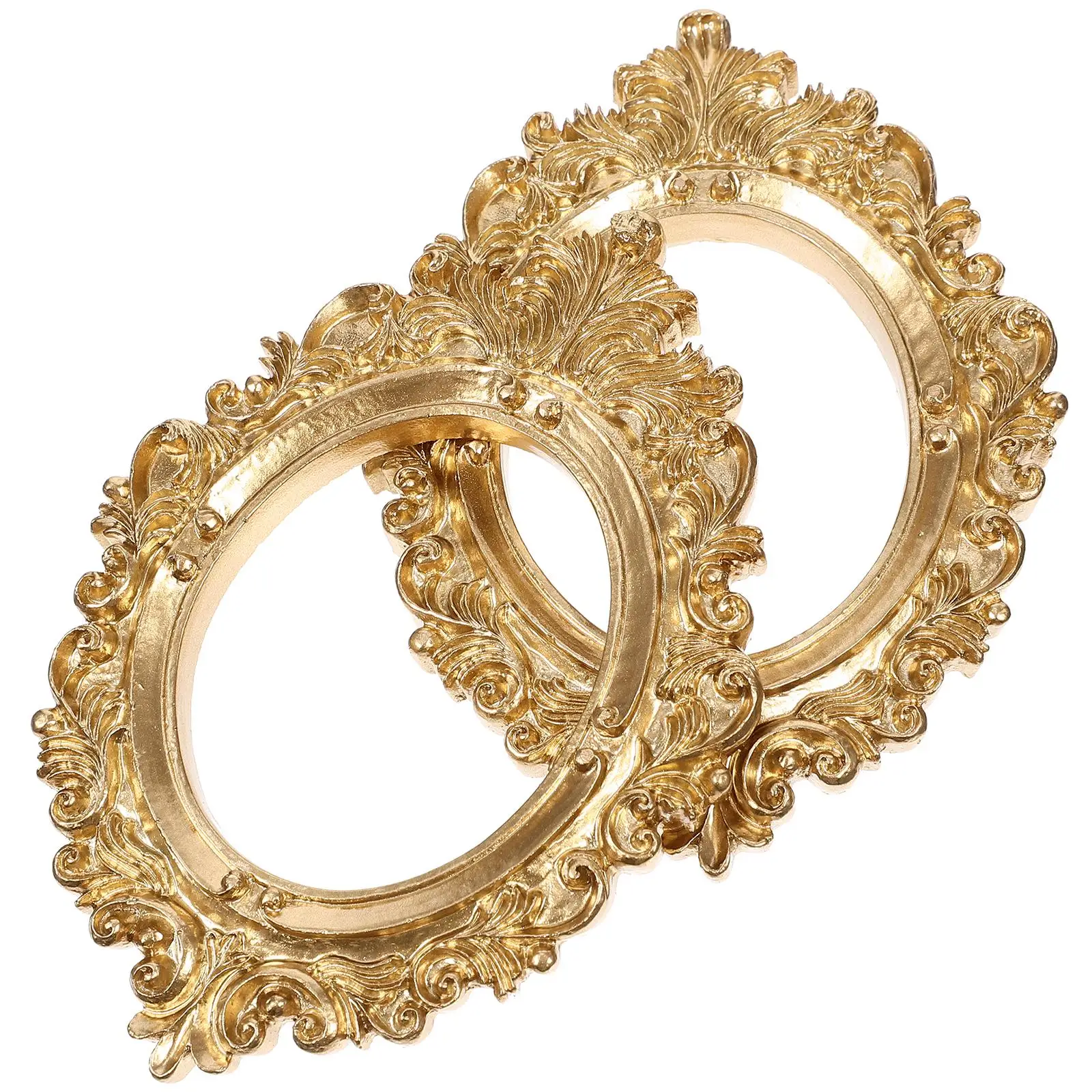 2 Pcs Decorations Photo Frame Oval Ornate Materials European Picture Craft Ornament Golden Hanging Wall Resin Frames