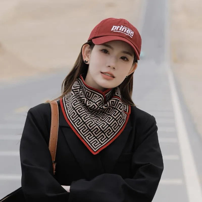 

Fashion Knitted Cotton Plaid Ring Scarf For Women Korean Version Windproof Winter Warm Neck Protection Neck Cover Triangle Scarf