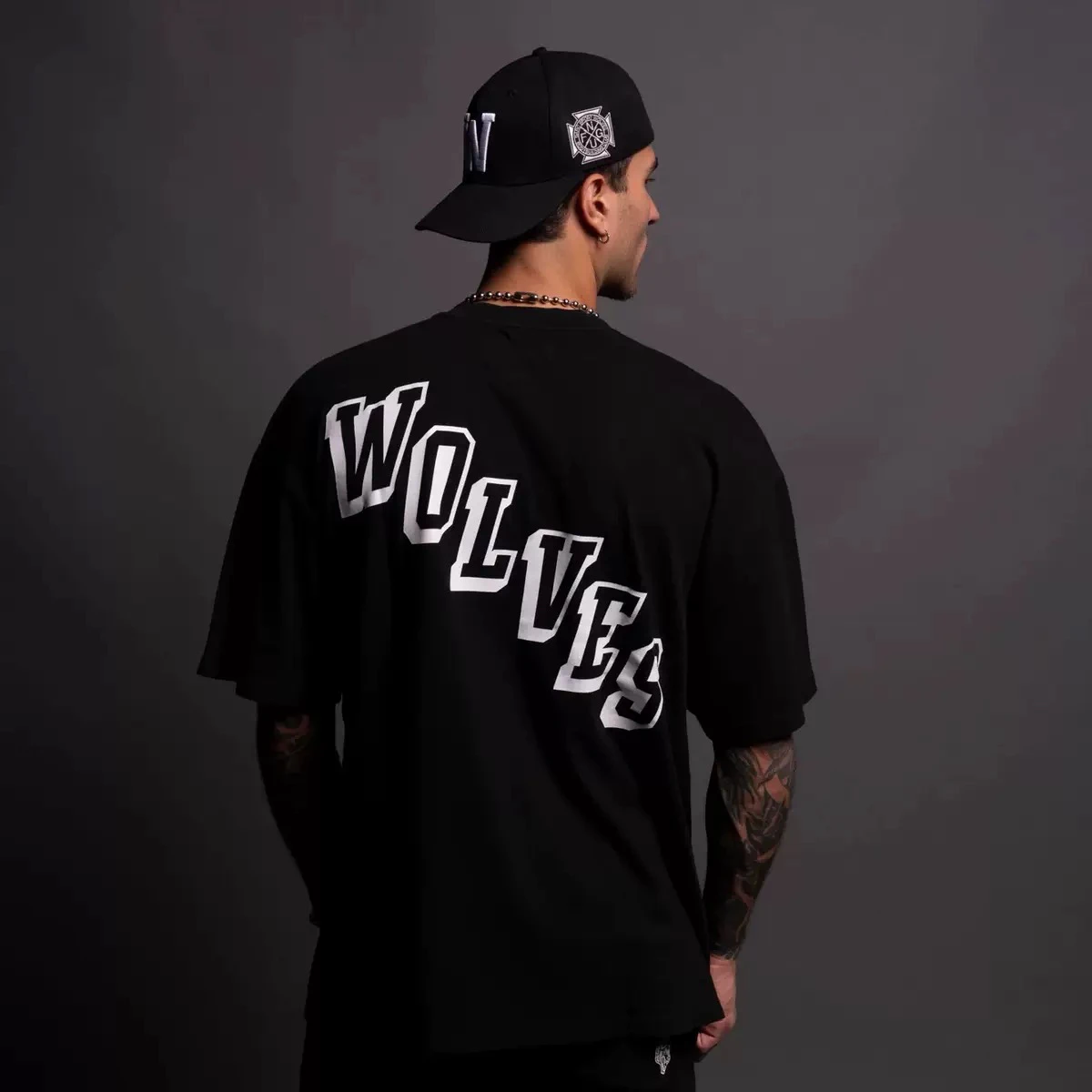 DARC Wolf Head 230G Combed Cotton round Neck Short Sleeve T-Shirt Men's Casual Top Shoulder-Down Tee Breathable Youth Fashion