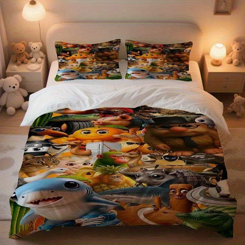 

3pcs Brainrot Duvet Cover Set - All-Season Washable, Comfortable Light Beige-Friendly, Suitable for Bedroom & Dormitory Bedding