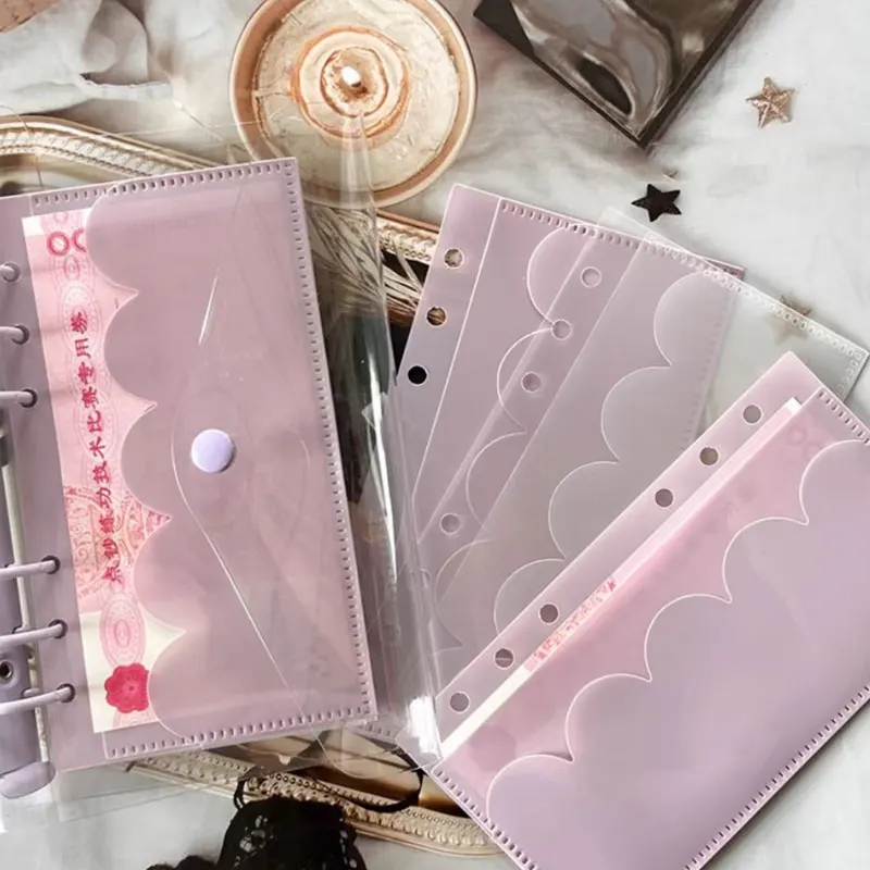 5pcs/Pack A6 Petal Shaped Edge Binder Pockets Waterproof 6-Ring Notebook Divider Page Document Filing Bag Office Supplies