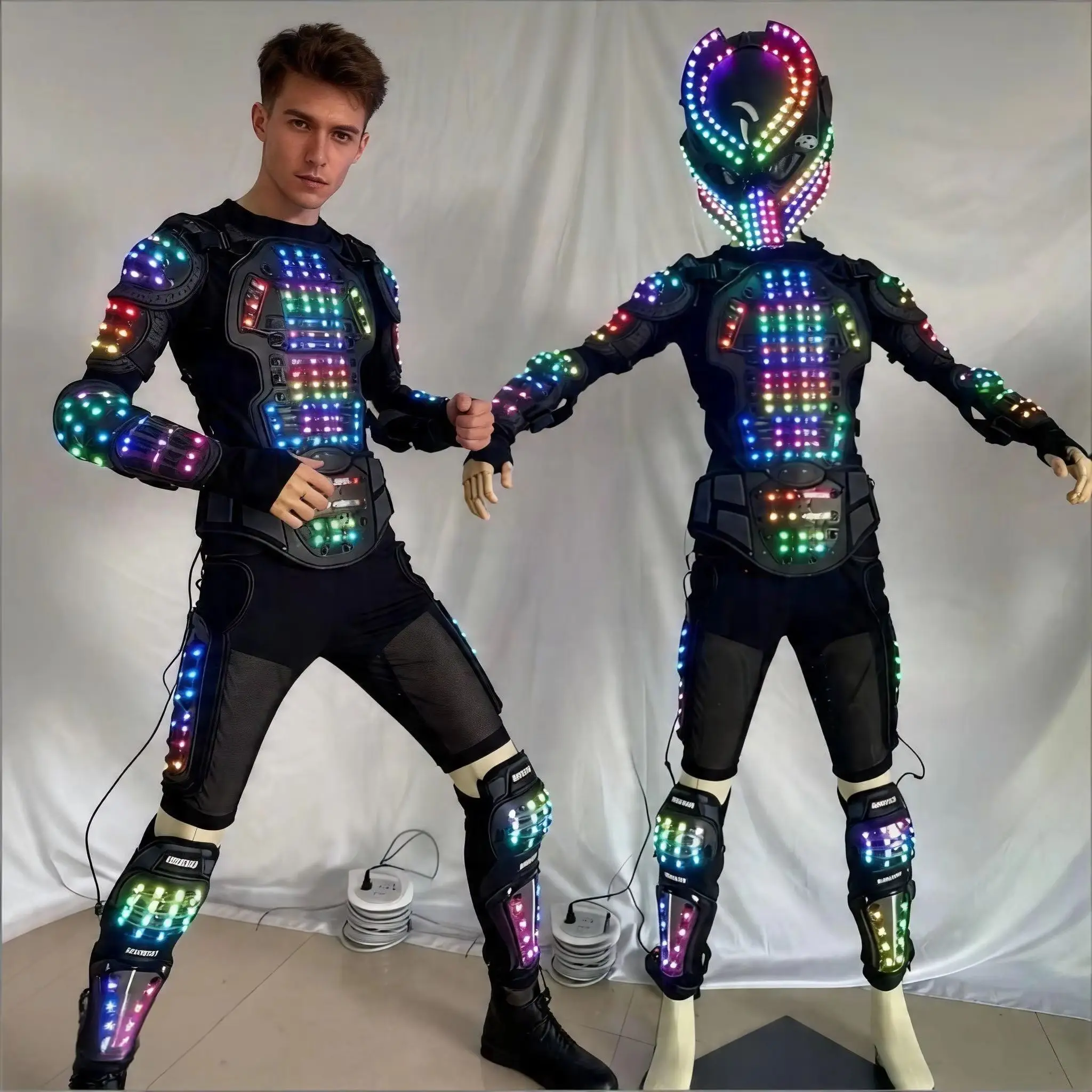 

Светящийся костюм робота с LED-подсветкой, светящаяся броня, светящийся наряд для вечеринок, ночных клубов, баров, танцев, косплея, для женщин и мужчин