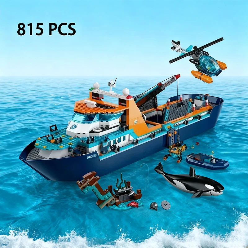 

City Arctic Explorer Ship Compatible Building Block Toys Floatable Boat Helicopter ROV Sub Orca Bricks Gifts for Boy Girls