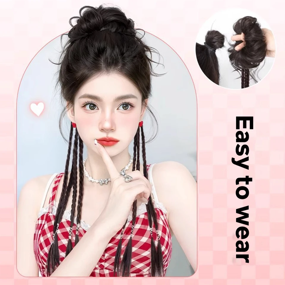 Cinta elástica sintética trenzada para extensión de cabello tipo cola de caballo para mujer, anillo de cabello 5