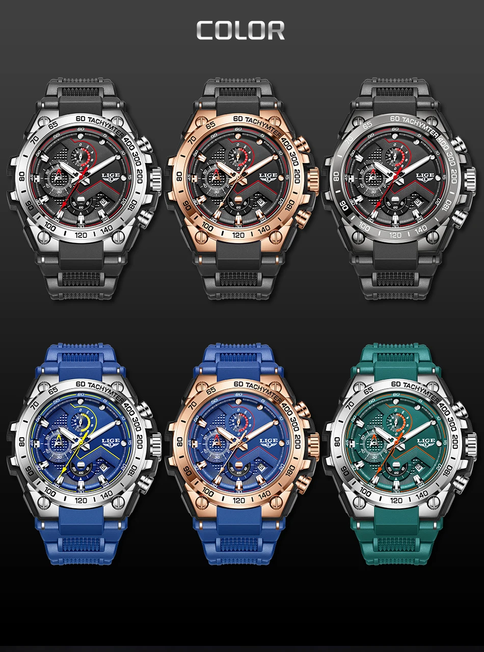 LIGE Luxus Militär Uhr Für Männer Wasserdicht Leucht Silikon Mann Uhr Quarz Hohe Qualität männer Sport Uhren Männlich Uhren – Detail 9