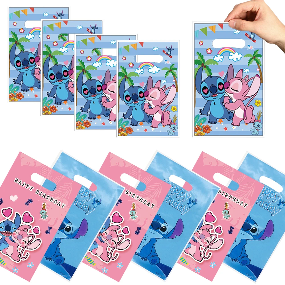 10/20/30PCS Disney Stitch Gift Bag Plastic Biscuit Candy Bag Powder Stitch Theme Children\'s Birthday Supplies Home Gift Decorati