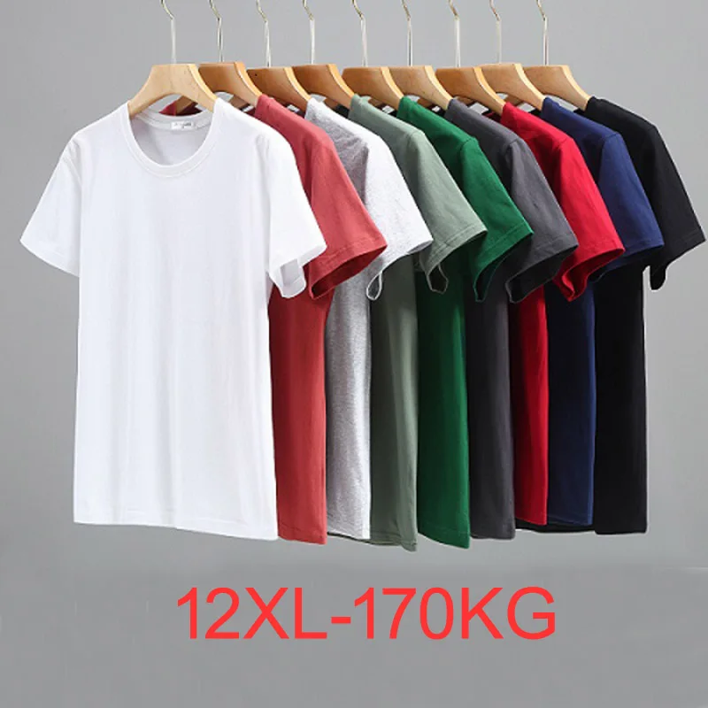 plus size 12XL 10XL Short-sleeved T-shirt men\'s summer cotton loose round neck youth bottoming shirt men\'s tshirt