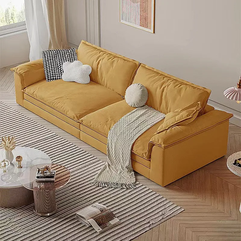 Nordic first-layer cowhide sofa simple living room latex grain cream small apartment double three-person wabi sandy wind fabric