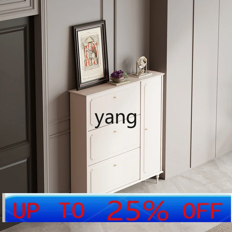 

LTT American country shoe cabinet ultra-thin tipping bucket home door living room cream wind white