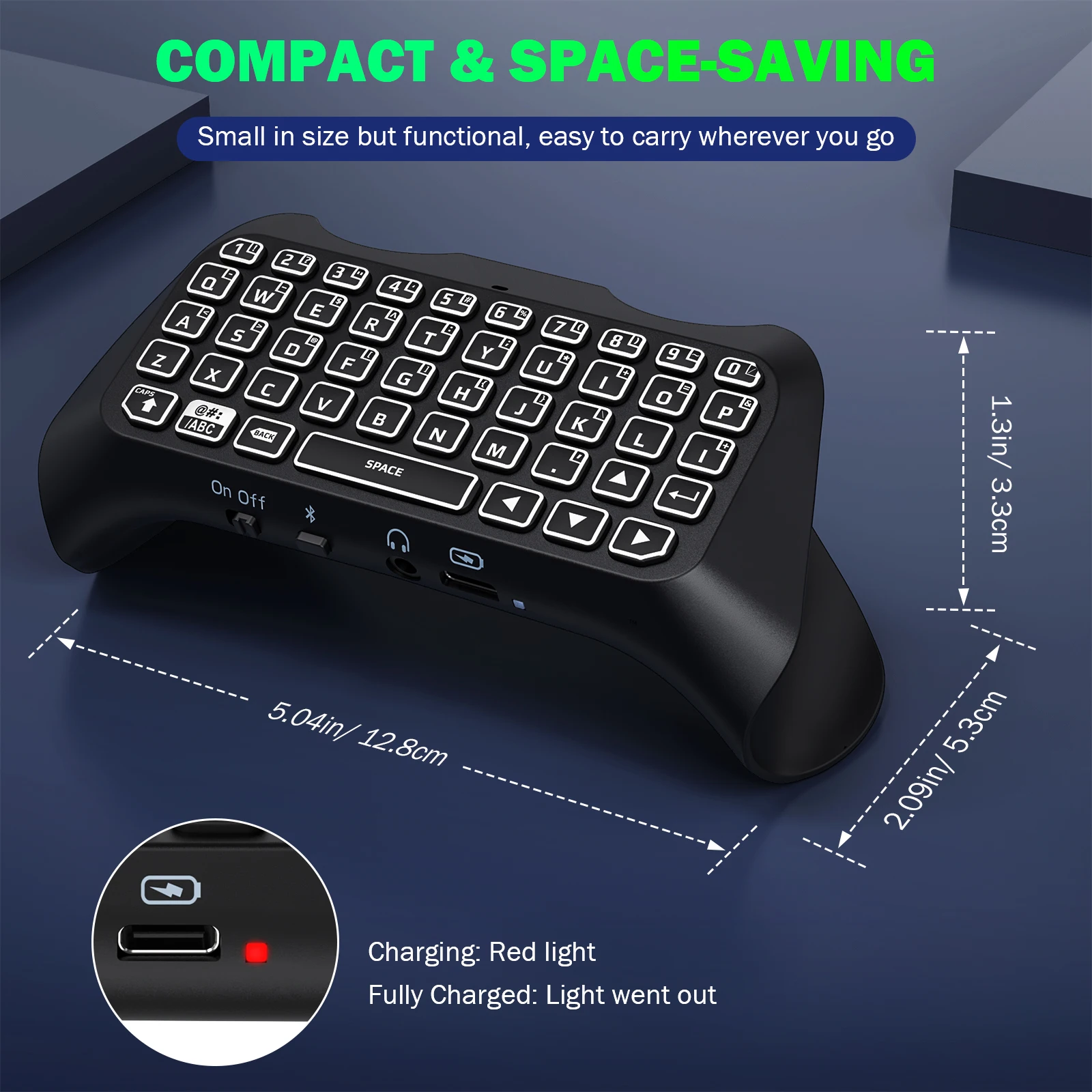 MoKo Keyboard for PS5 Controller with Green Backlight,Bluetooth Wireless Mini Keypad Chatpad for Playstation 5,Built-in Speaker
