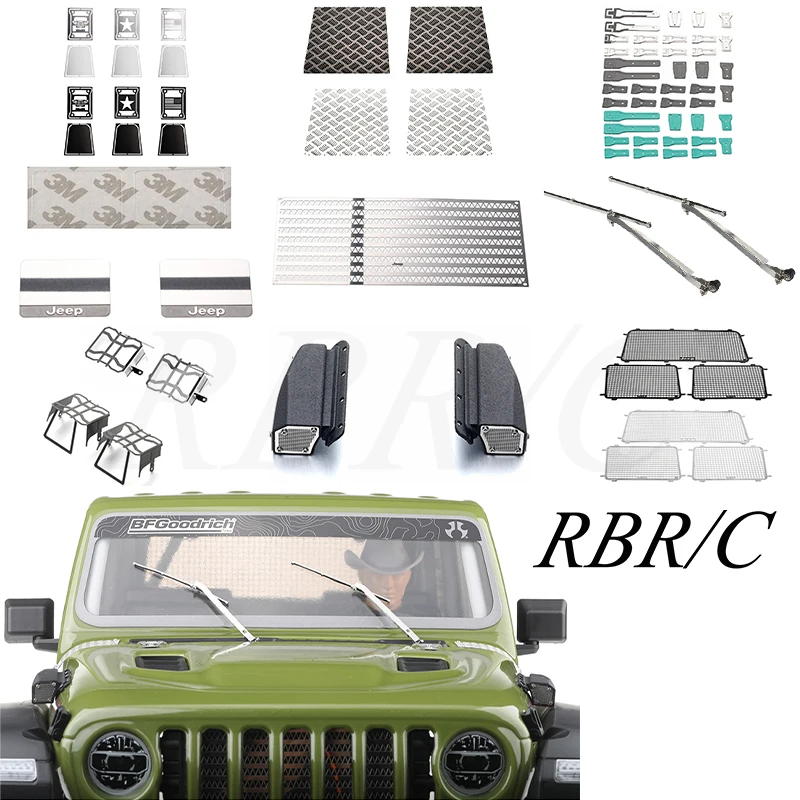 KM TANK300 SCX6 RC Car Spare Parts Metal Lampshade Wiper Side + Rear Window Mesh Door Hinge Reflector