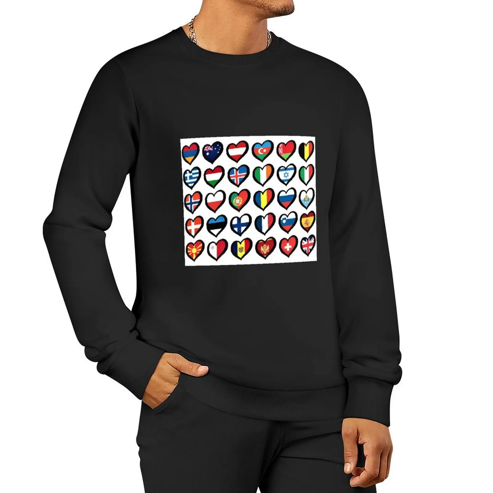 

Eurovision Song Contest Flags Hearts ESC EBU Eurofans Pullover Hoodie men wear aesthetic clothing men clothing men's sweatshirts