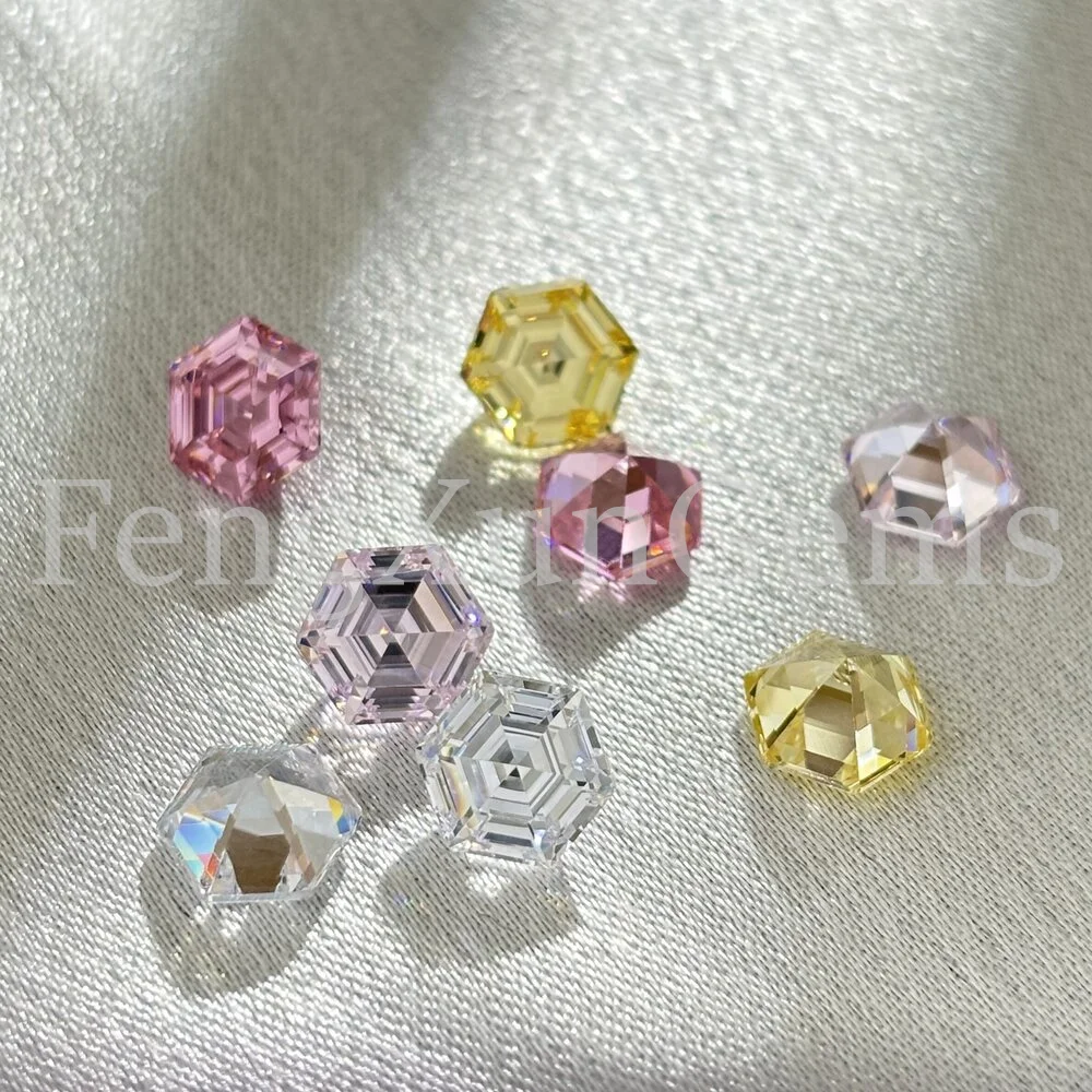 

5A Cubic Zirconia Stone Multicolor Hexagon Shape Brilliant Cut CZ Loose Stones Synthetic Gems Beads For Jewelry 5x5~10x10mm