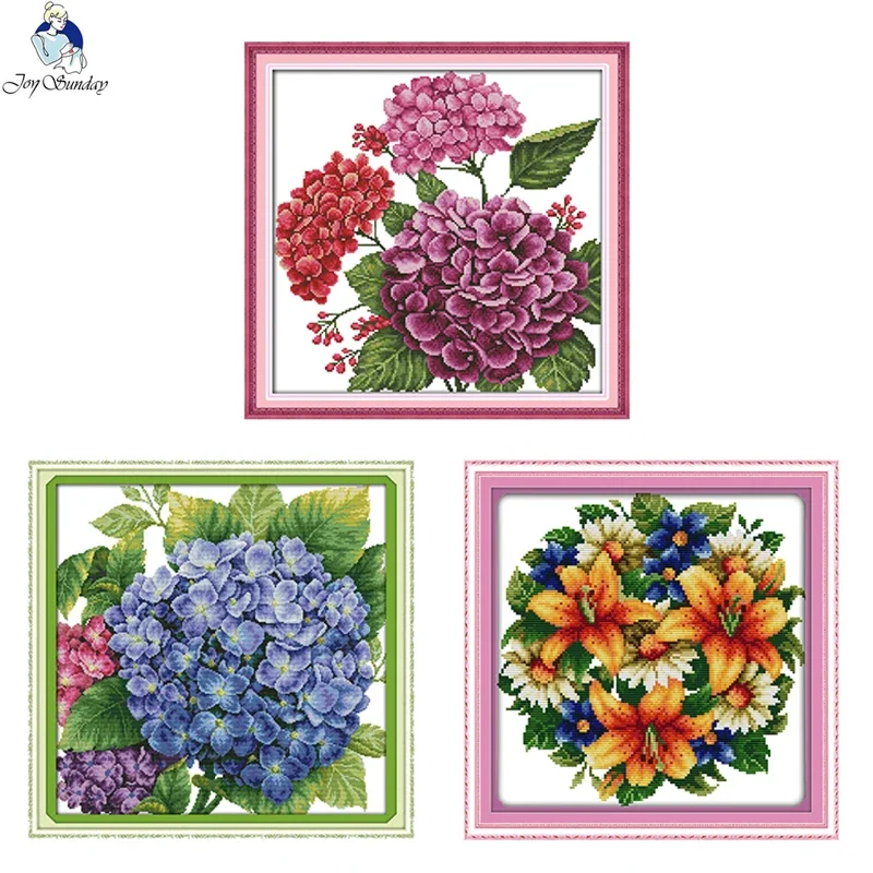 Joy Sunday hydrangea series flower pattern cross stitch 14ct white 11ct printing cross stitch kit DIY needlework embroidery set