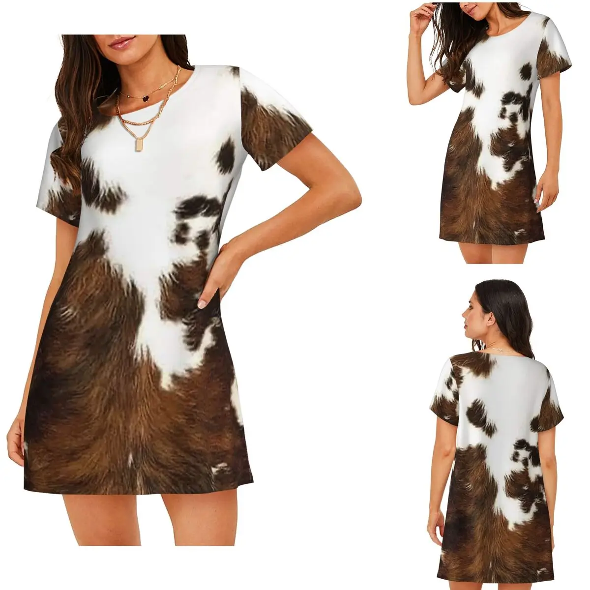 Cow Fur Cowhide Texture Cow Skin Short Sleeves Nightdress For Sleepshirts Women Short Sleeve Nightgowns Soft Pajama Dress