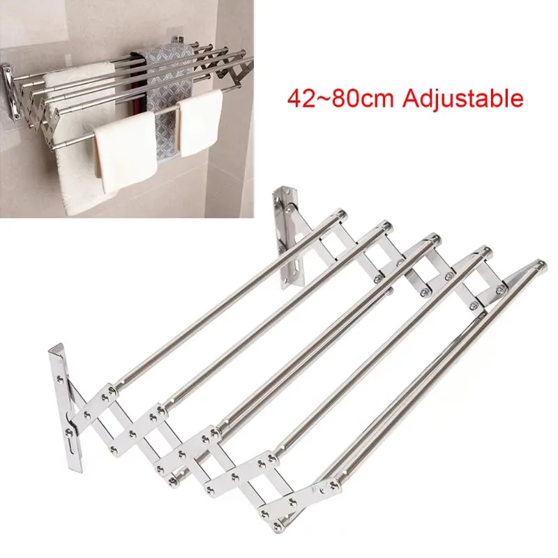 

TXF【Best Choice】Stainless Steel Wall Mounted Laundry Drying Rack Length Adjustable 42~80cm, Foldable Towel Holder Bathroom Easy