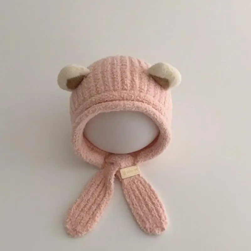 Weiche Fleece-Bärenohren-Mütze, Plüsch-Winddichte Kopfbedeckung für Babys von 0-2 Jahren, Jungen und Mädchen, für Winter und Outdoor-Spiele – Detail 6