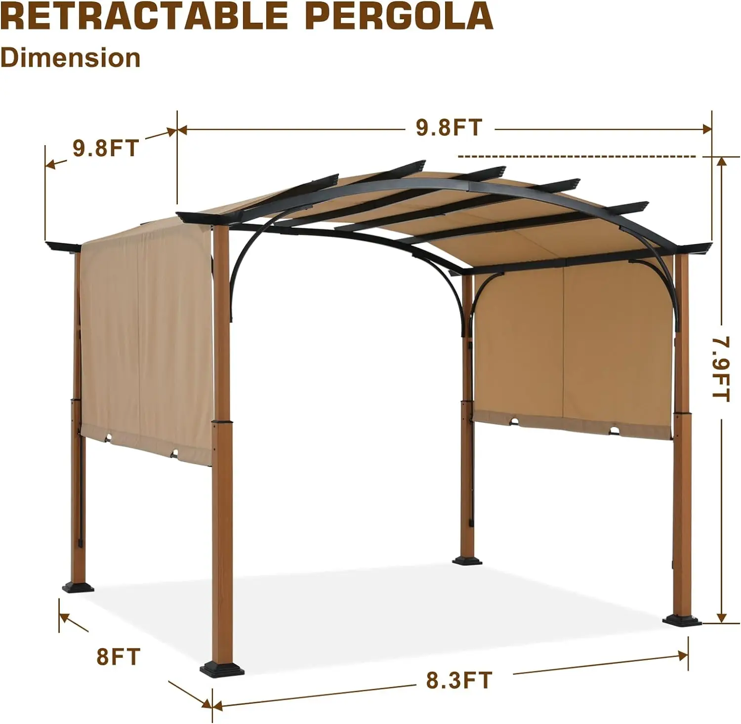 MASTERCANOPY 10' X 10' Outdoor Retractable Pergola with Sun Shade Canopy Patio Metal Garden Pergola,Beige