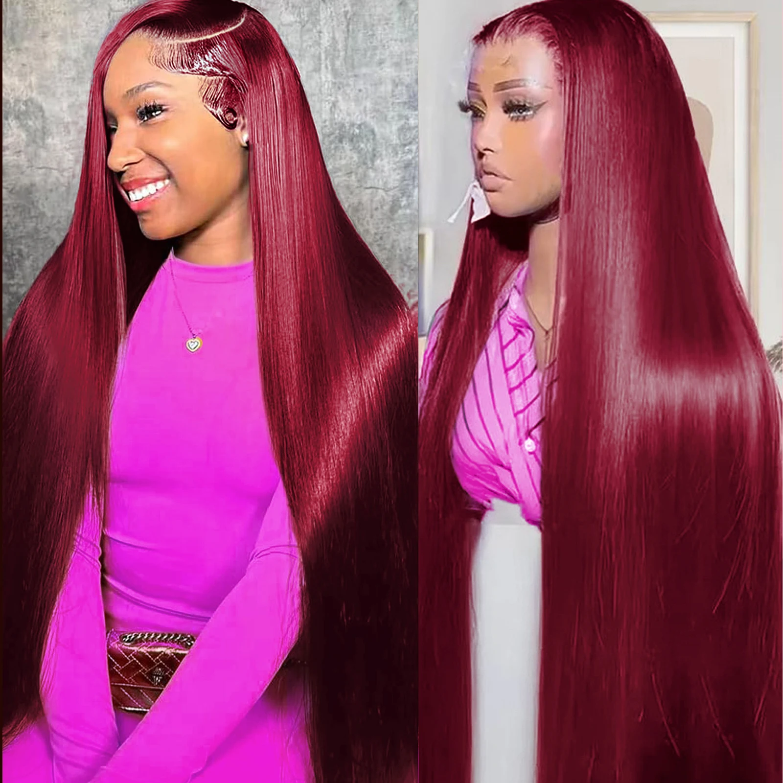 

200 Density Burgundy Wig Human Hair 13x6 Straight Lace Front Wigs Human Hair Pre Plucked 200 Density 13x6 HD Glueless Red Wig