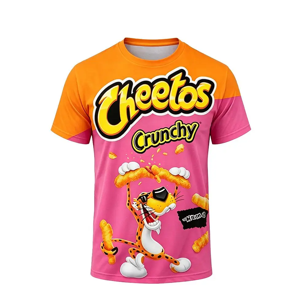 Funny Snack Graphic T-shirt Men's Summer New Color Block O-neck Short Sleeve Top Men's And Women's Casual Street Hip Hop Tee