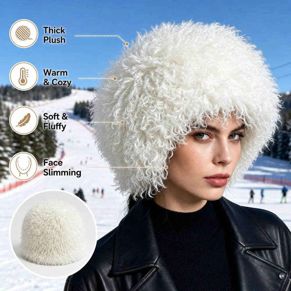 Daily Polyester Faux Fur Winter Hat Soft and Warm Curly Texture Bucket Hat Warm Thick Fluffy Winter Cap For Women